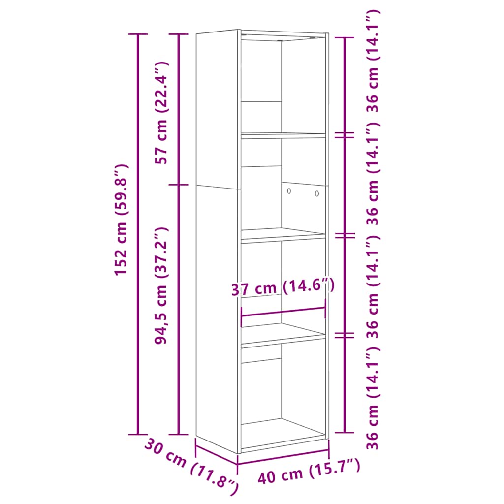Bookcase White 40x30x152 cm Engineered Wood